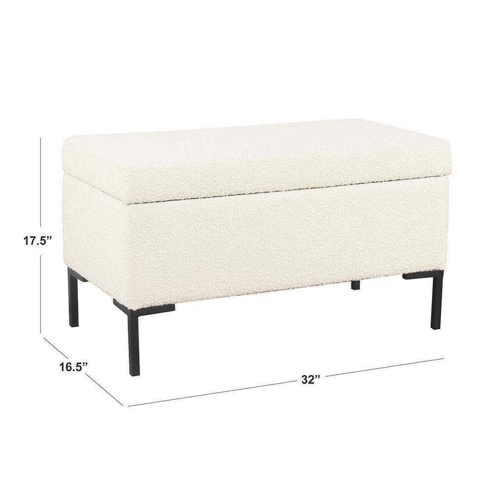 Medium Storage Bench with Metal Legs Cream Boucle - HomePop: Upholstered Rectangle for Modern Decor, Seats 2