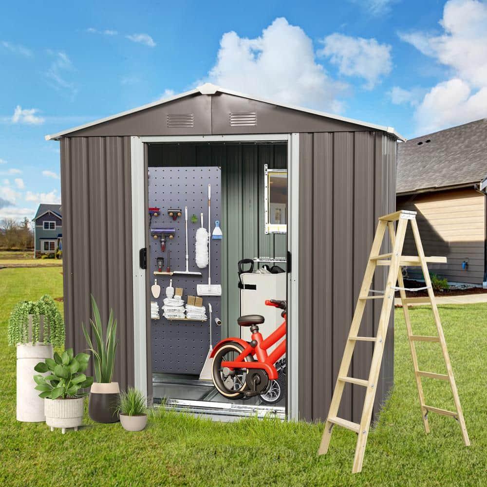 Gray 8ft x 4ft Aluminum Frame Outdoor Storage Shed with Window