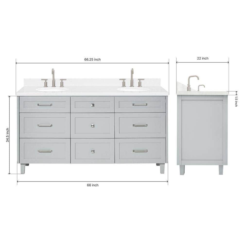 Ariel Monrow 66 Inch Double Oval Sink Bathroom Vanity With Carrara White Quartz Countertop