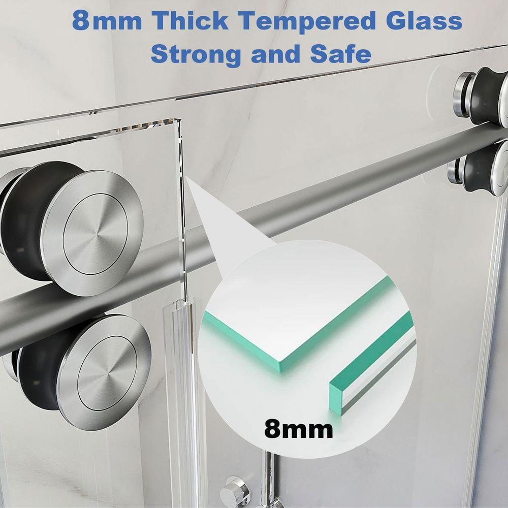 56-60 in. W x 76 in. H Sliding Frameless Shower Door in Brushed Nickel Finish with 5/16 in. (8 mm) Tempered Glass