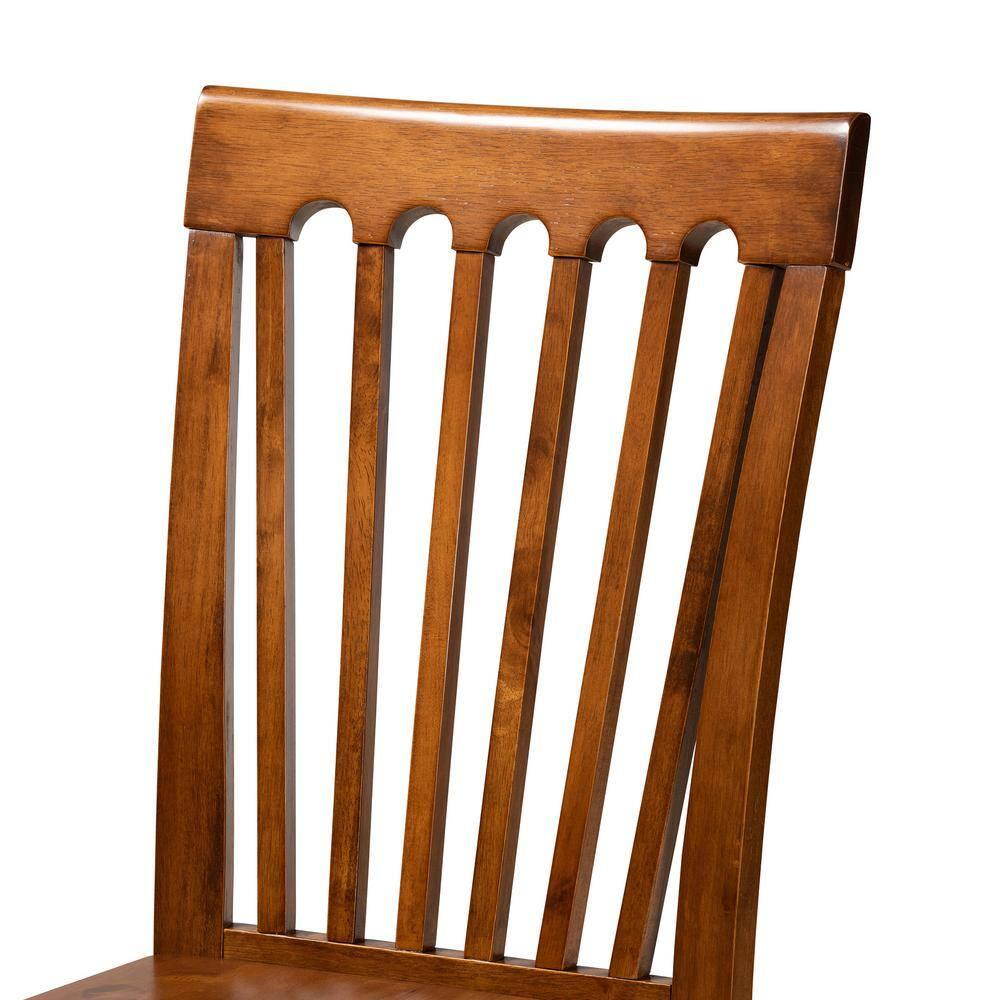 2pc MinetteWood Dining Chair Set Brown - Baxton Studio: Walnut Finish, Upholstered, Armless: Polyester Fabric, Wood Frame