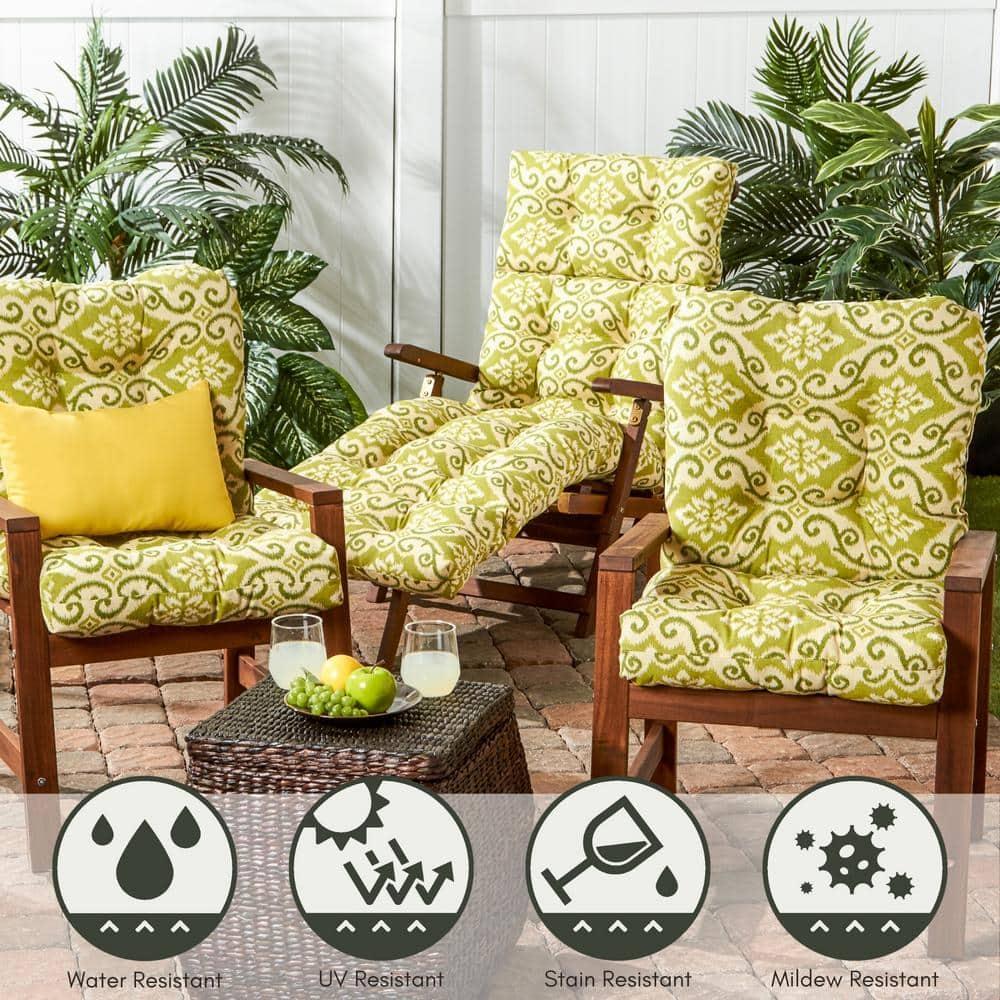Greendale Home Fashions Shoreham Green Ikat 42 x 21 in. Outdoor Reversible Tufted Chair Cushion
