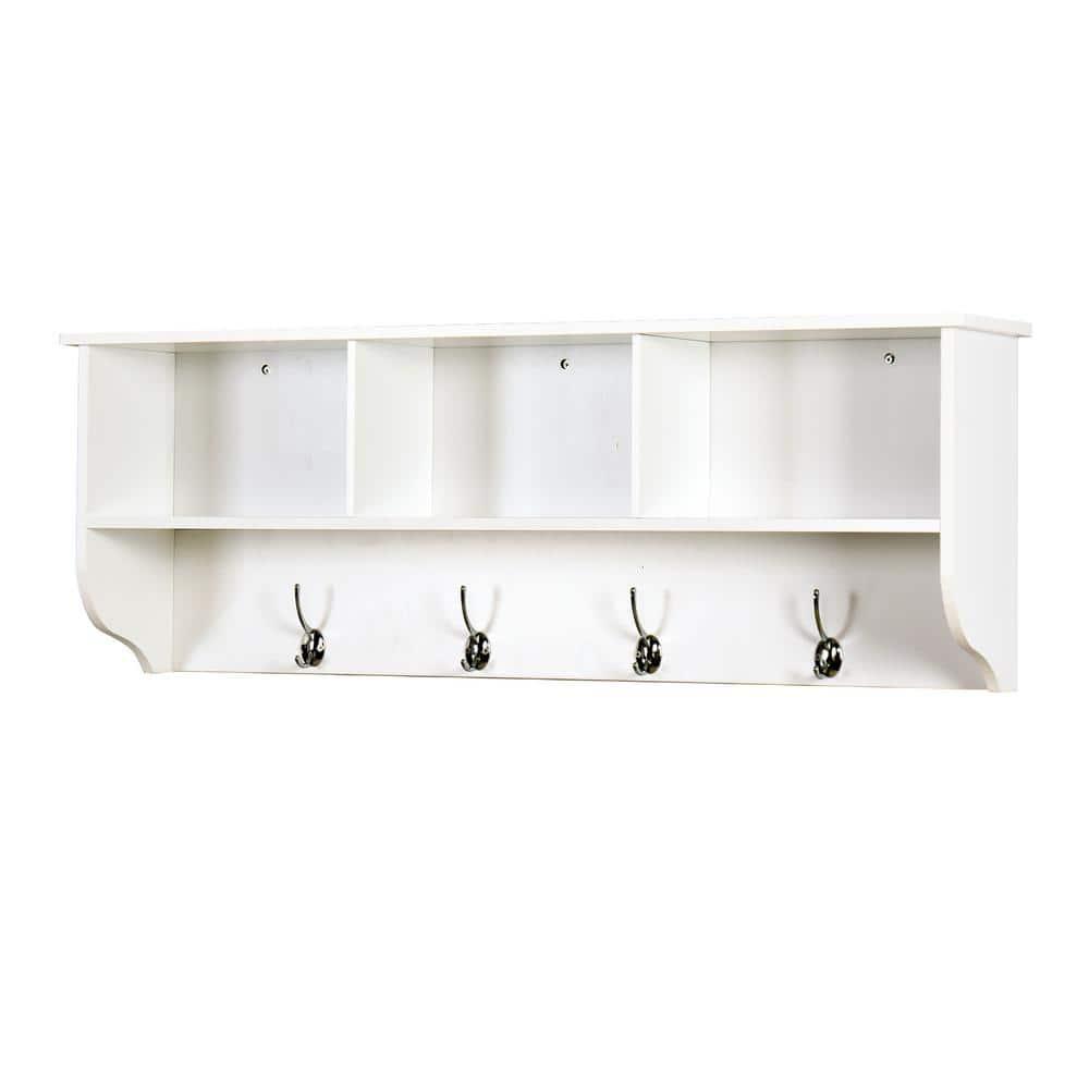 White MDF Wall Mounted Coat Rack with 4 Dual Hooks