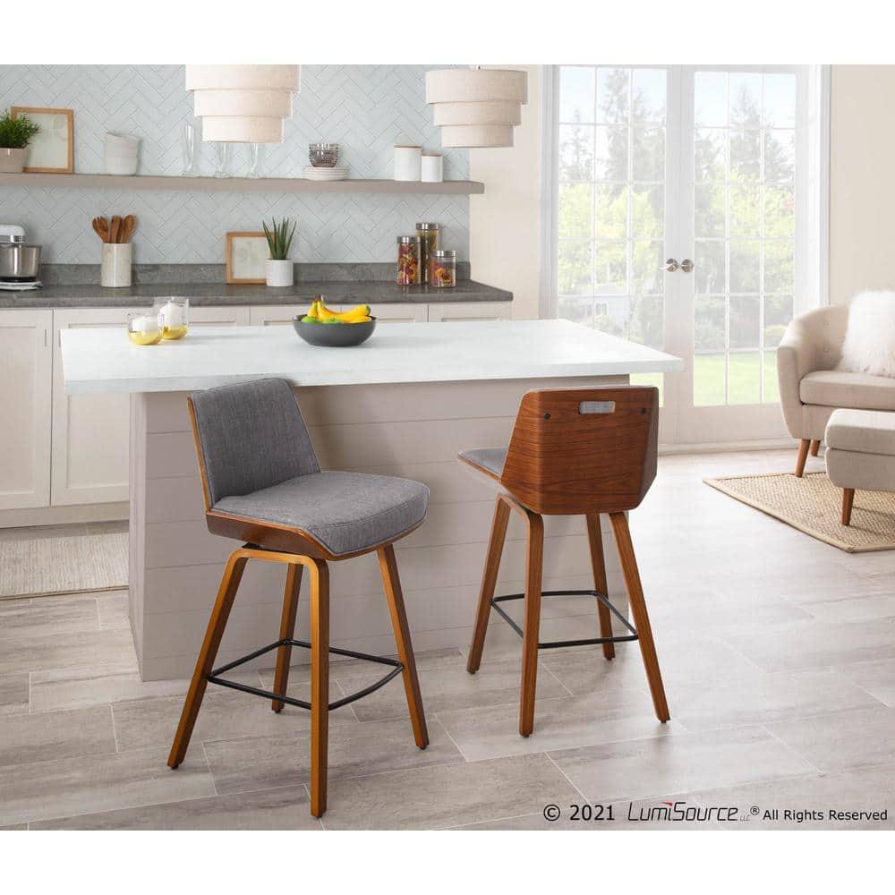 Corazza Mid Century Modern Counter Height Barstool Light Gray - LumiSource: Upholstered Seat, Wood Legs