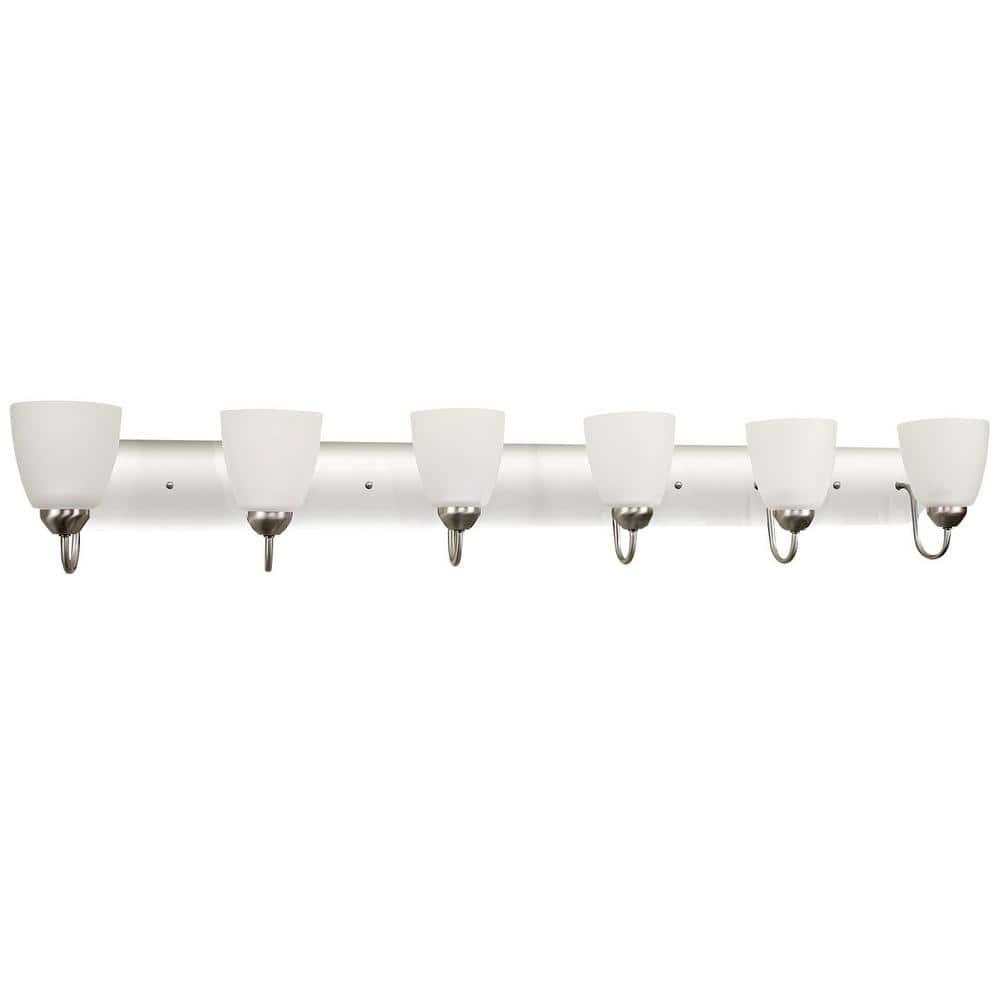 Kira Home Armada 49" 6-Light Over Mirror / Bathroom Light, Frosted Glass Shades, Curved Arms, Brushed Nickel