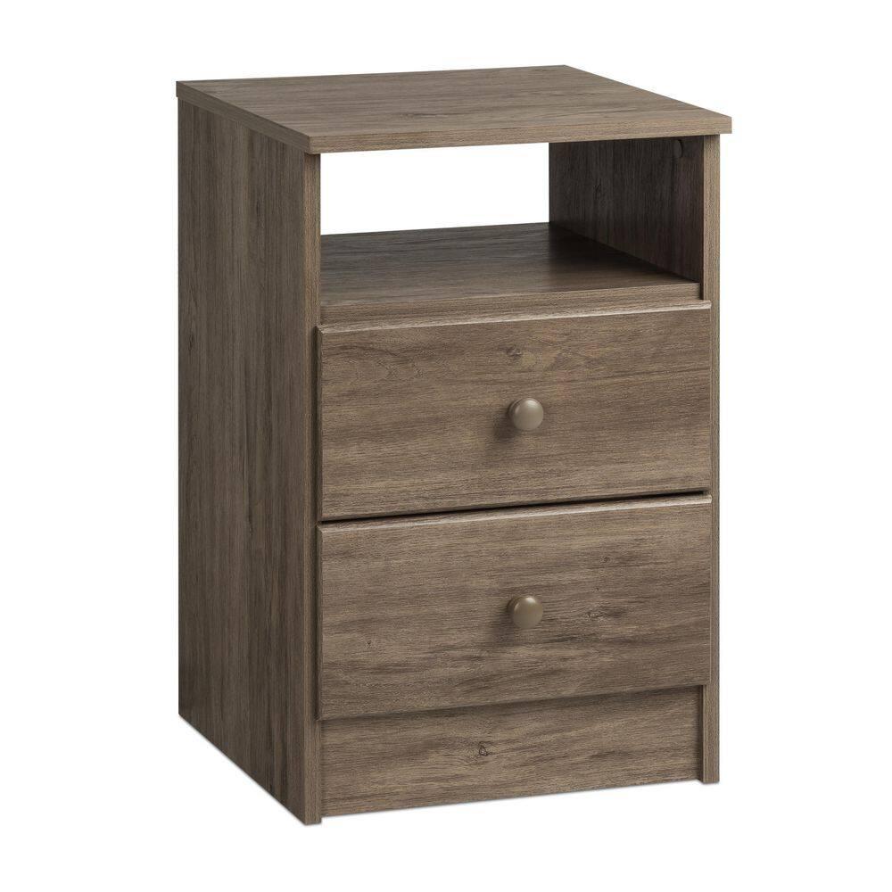 Prepac Astrid 2-Drawer Nightstand with Open Shelf, Drifted Gray