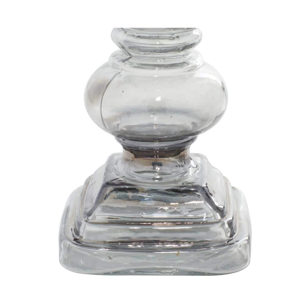 DecMode 2 Candle Silver Glass Handmade Turned Style Pillar Candle Holder, Set of 2