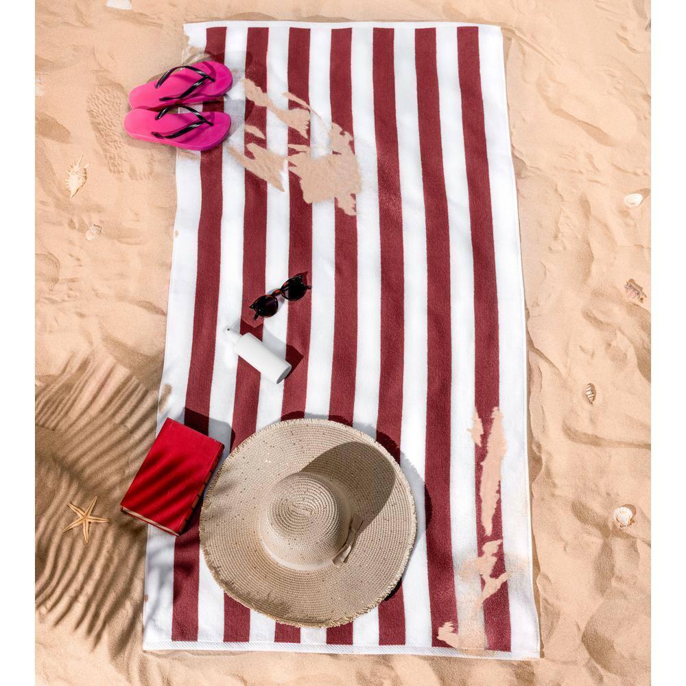 American Soft Linen Beach Towel, 100% Cotton Cabana Striped Beach Towel, 30 in by 60 in Soft Absorbent Beach Pool Towel, White