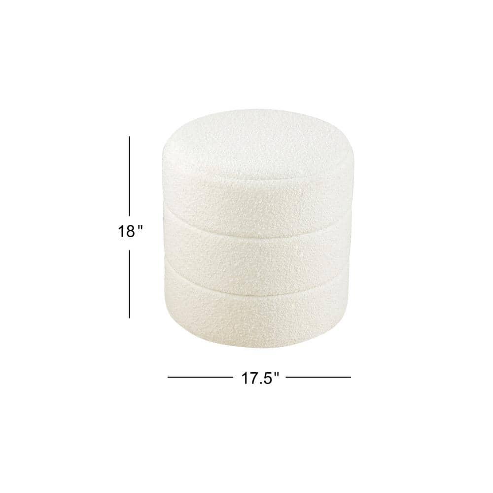 Round Upholstered Ottoman Cream Boucle - HomePop: Textured, No Assembly, 250lb Capacity