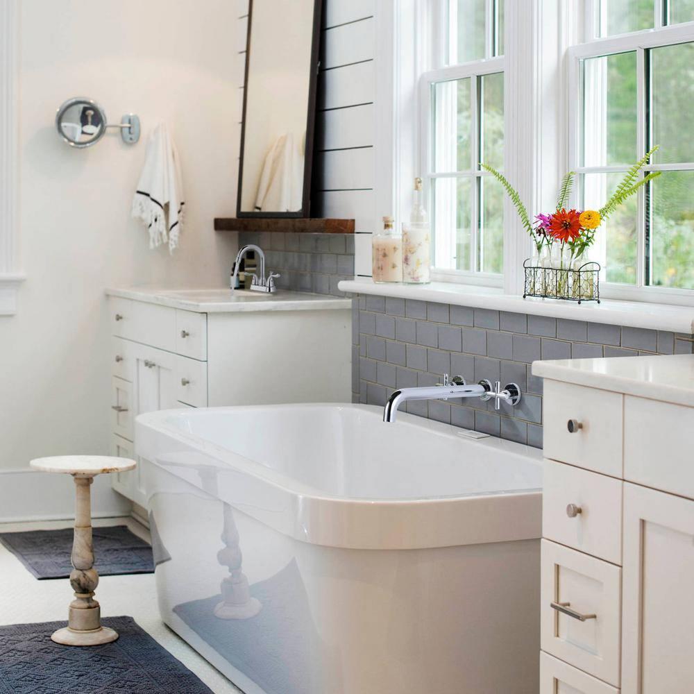 Wall Mount Tub Filler ARCORA Chrome Bathtub Faucet Long Spout Reach, 2 Cross Handles Wall Mounted Tub Faucet with Brass Rough in Valve Included