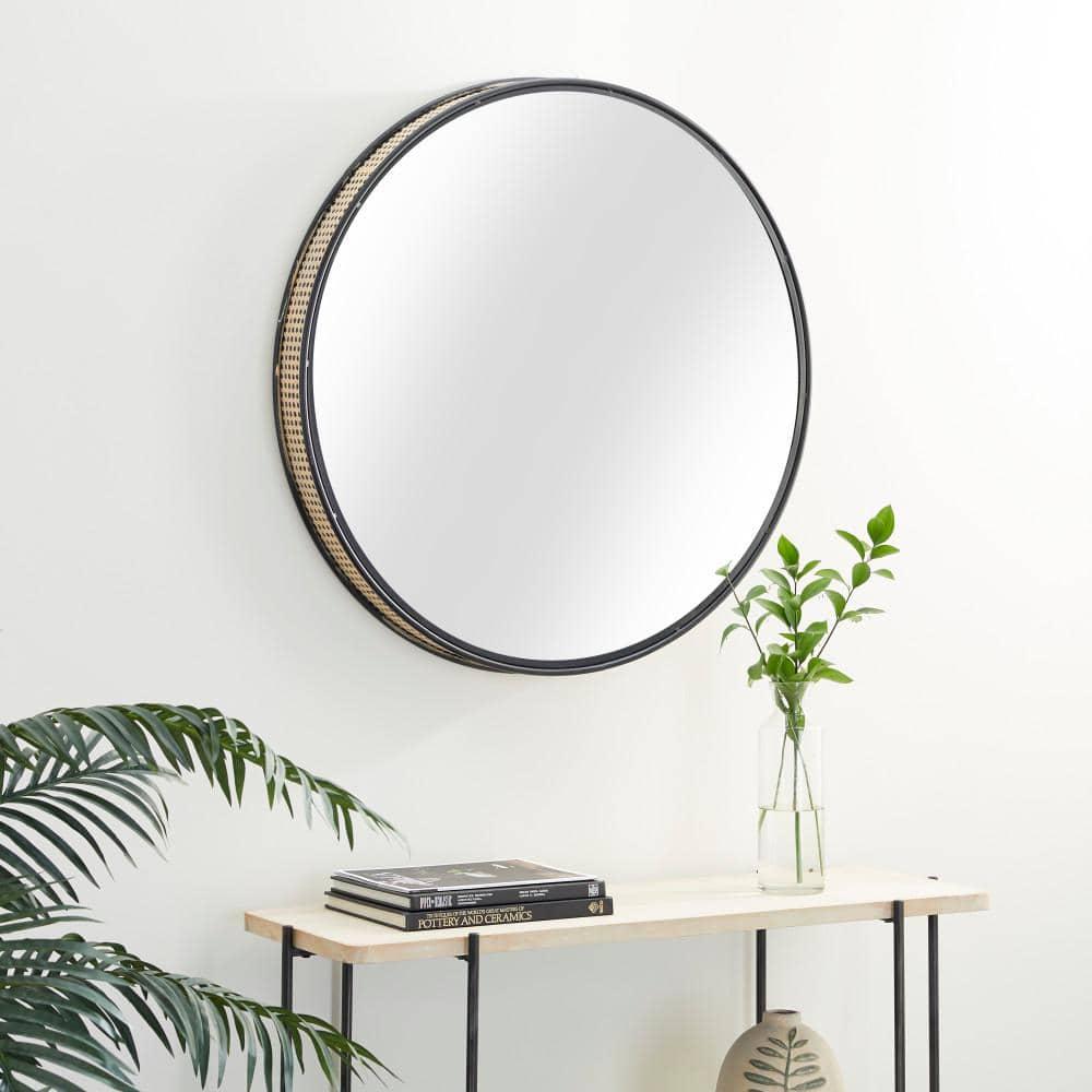 DecMode 32" x 32" Black Wall Mirror with Thin Frame