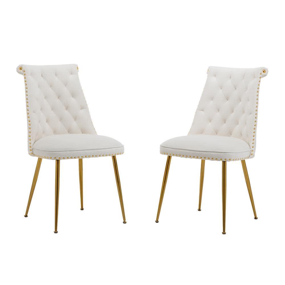 Clihome  Modern Velvet Upholstered Featured Dining Chairs (Set of 2) Beige