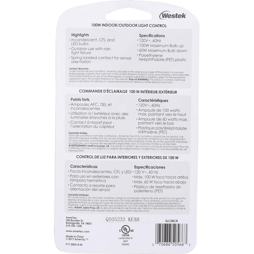 Westek Dusk To Dawn Photocell Lamp Control BRZ LIGHT SOCKET, Each