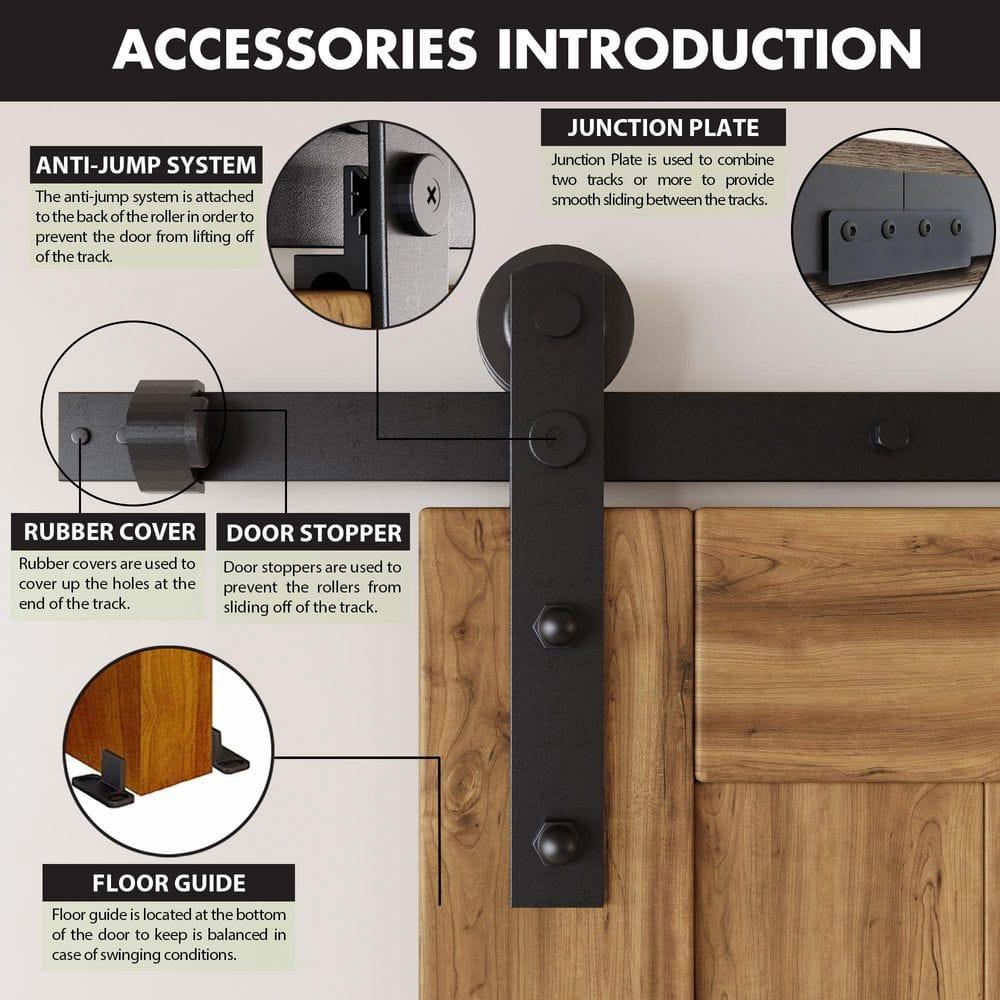 Homacer Black Rustic Sliding Barn Door Hardware Kit, for Two/Double Doors, 4ft Long Flat Track, Straight Design Roller, Heavy Duty, for Interior & Exterior Use