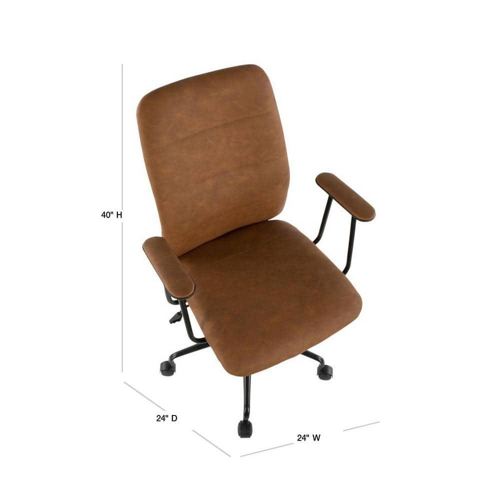 LumiSource Fredrick Contemporary Office Chair Faux Leather Brown: Swivel, Adjustable, Metal Frame, Fixed Arms