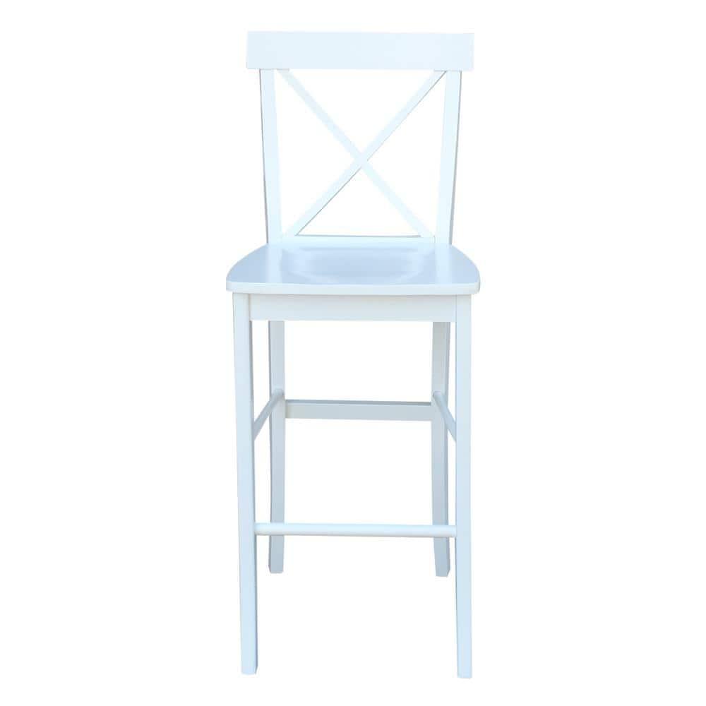 International Concepts Cross Back Solid Wood 30 in. Bar Height Stool in White