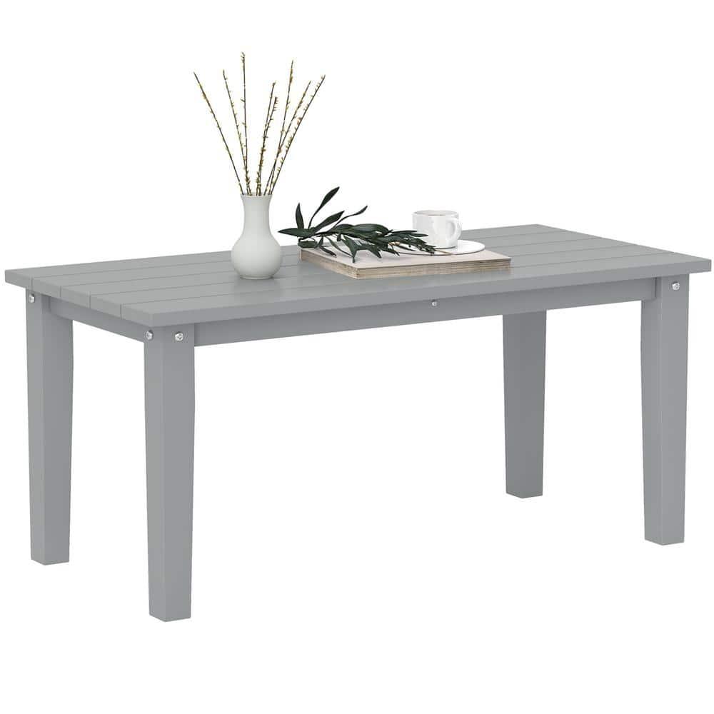 Outsunny HDPE Outdoor Coffee Table, Rectangle All-Weather Patio Coffee Table, Slatted Outdoor Patio Table for Garden, Balcony, Backyard, Gray