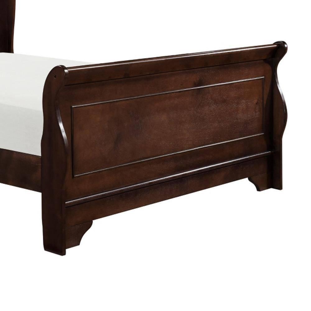 Benjara Transitional Queen Sleigh Style Bed, Dark Wood Frame, Cherry Brown Finish