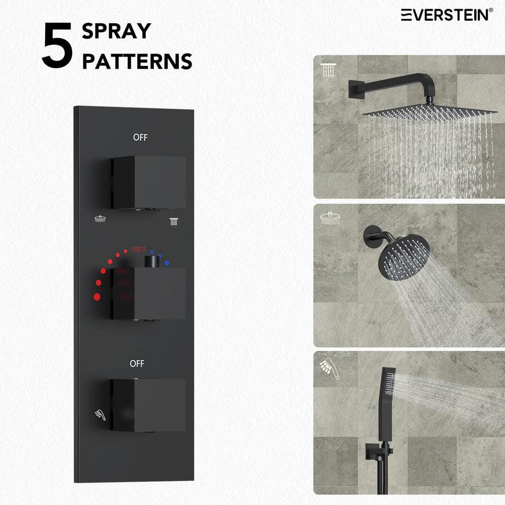 Thermostatic Dual Shower System 12" Rainfall Shower Head with Rough-in Valve