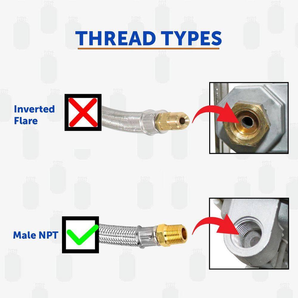 18" Stainless Steel Braided Propane Hose with Brass Fittings