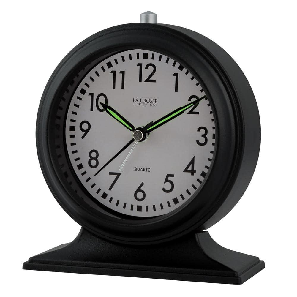 Symple Stuff Traditional Analog Quartz Movement / Crystal Tabletop Clock with Alarm in Black