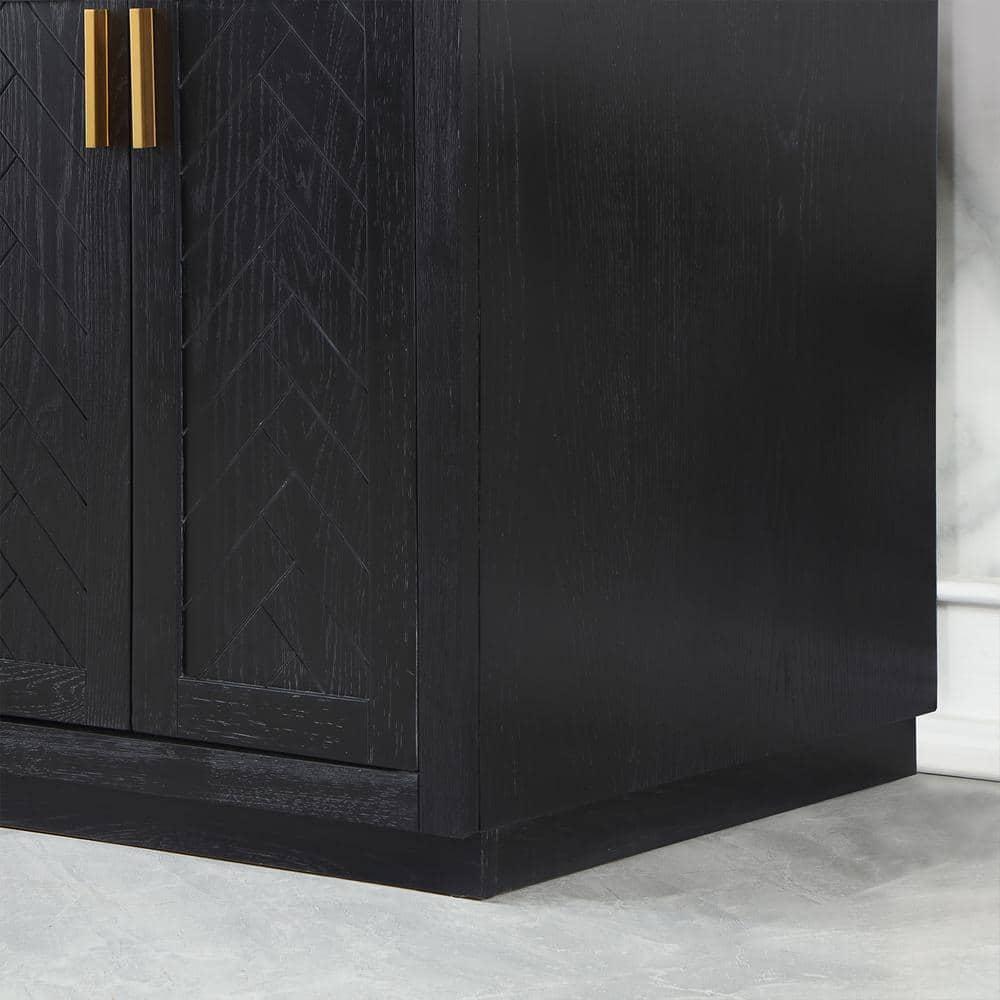 Gazsi 72" Double Bathroom Vanity Set in Black Oak with Grain White Composite Stone Countertop Without Mirror