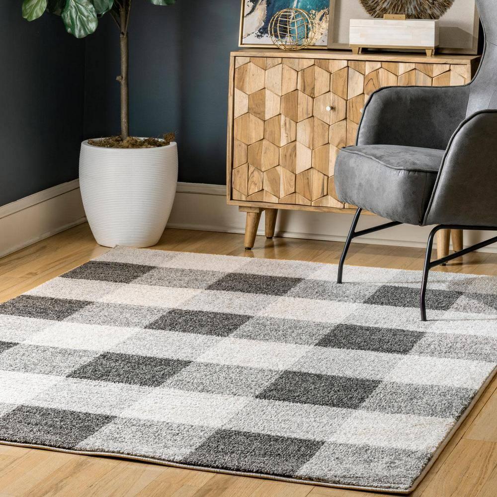 Nuloom Aisha Plaid 3x5 Accent Indoor Area Rug for Living Room Bedroom Dining Room Entryway Kitchen, Grey/Ivory