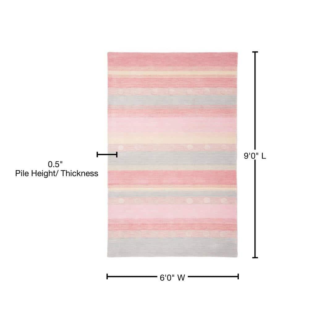 SAFAVIEH Kids Jayde Geometric Striped Wool Area Rug, Light Blue/Pink, 6' x 9'