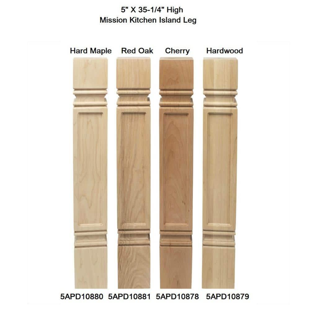Designer's Edge Millwork 35-1/4 in. High x 5 in. Wide x 5 in. Depth Unfinished North American Solid Red Oak Mission Kitchen Island Leg