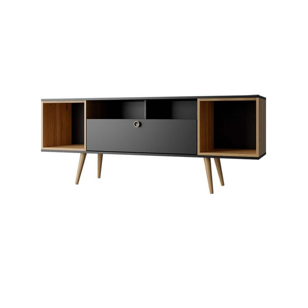 Theodore TV Stand for TVs up to 60" Black/Cinnamon - Manhattan Comfort: Entertainment Center with Cable Management