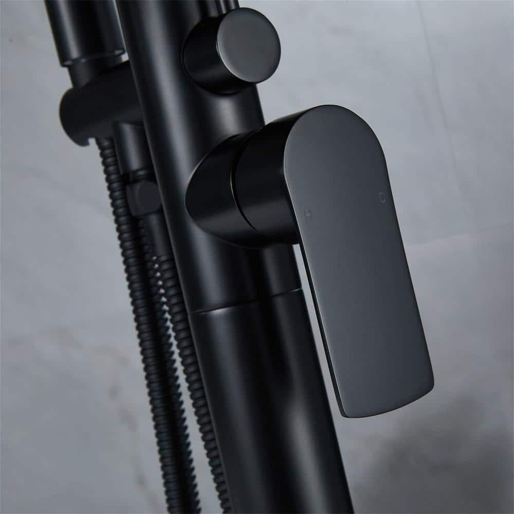 Free Standing Tub Faucet Brass Oil Rubbed Bronze Waterfall Freestanding Bathtub Faucet Floor Mount Tub Filler with Handheld Sprayer