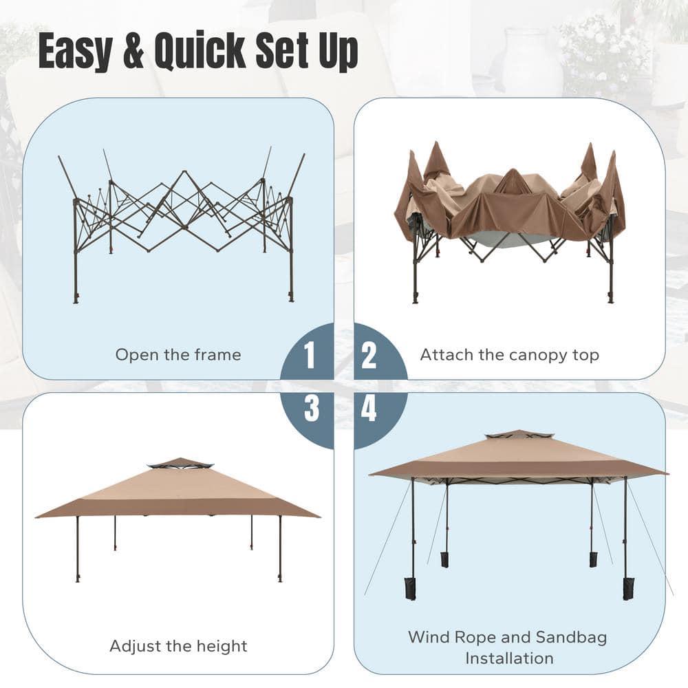 Summit Living 13 x 13 Ft Pop up Canopy Tents for Outside Easy Setup Canopy Shelter w/ 1-Button Setup Brown