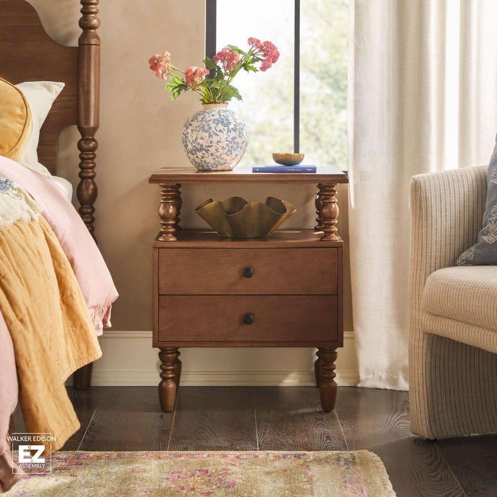 Vivienne Easy Assembly Solid Wood Spindle 2-Drawer Nightstand