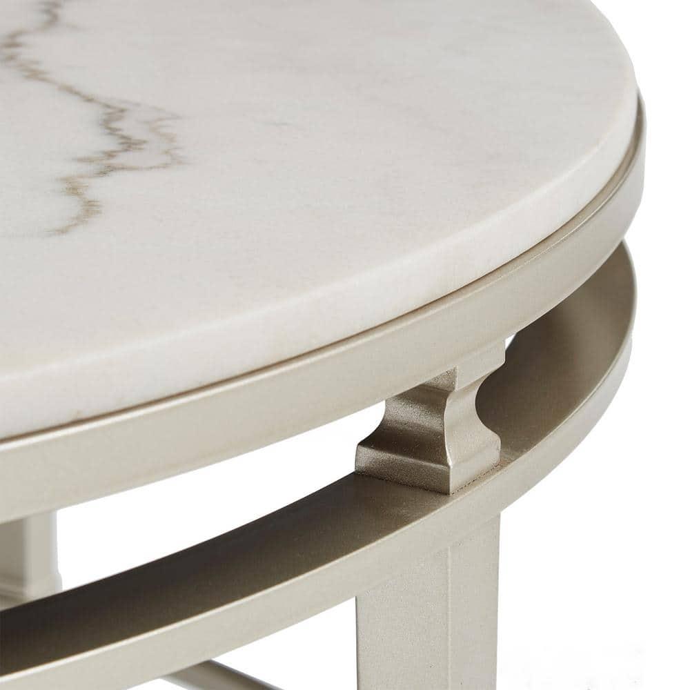 Weston Home Timo Champagne Silver Finish Round Marble Top Coffee Table