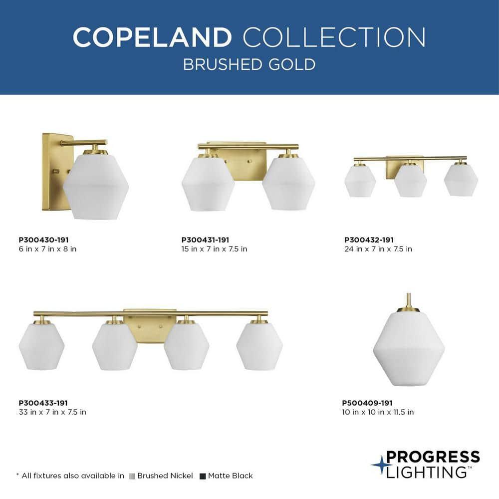Progress Lighting Copeland 4-Light Vanity Light, Brushed Gold, Opal Glass Shades