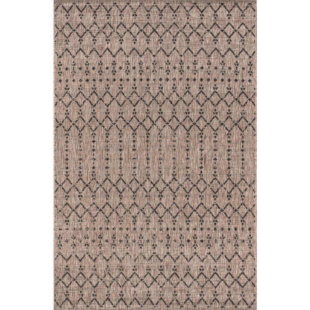 5'x8' Ourika Moroccan Geometric Textured Weave Indoor/Outdoor Area Rug, Natural/Black - JONATHAN Y