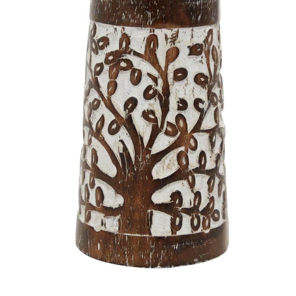 DecMode 3 Candle Brown Mango Wood Handmade Candle Holder, Set of 3