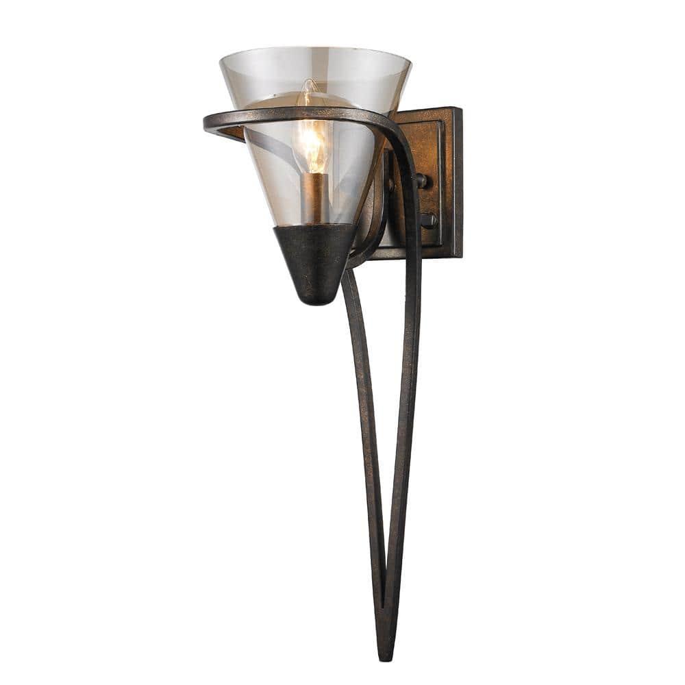 Golden Lighting Olympia 1-Light Wall Sconce in Burnt Sienna with Baltic Amber Glass