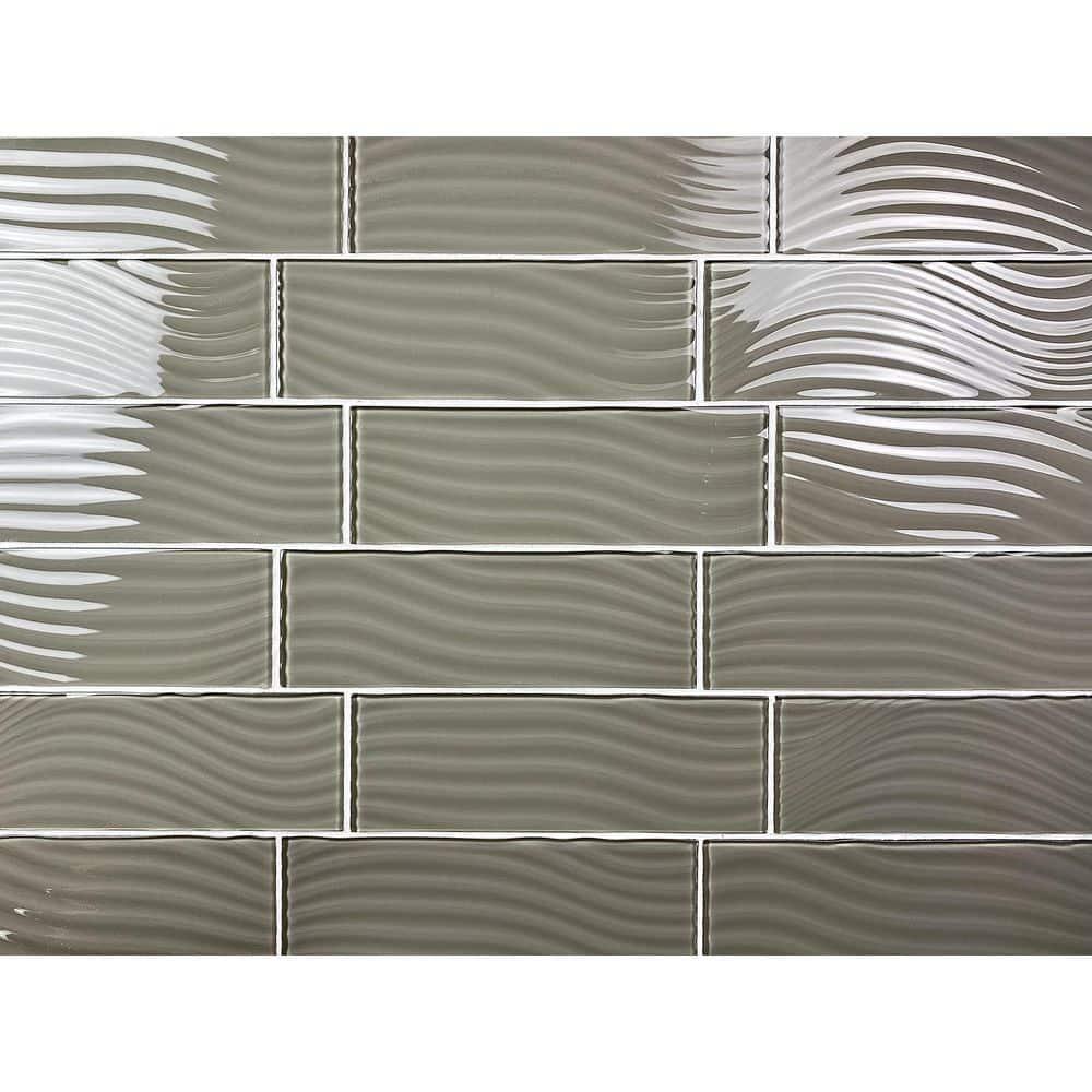 Abolos Pacific 4 in. x 12 in. Textured Glass Straight Edge Subway Decorative Kitchen & Bathroom Wall Tile