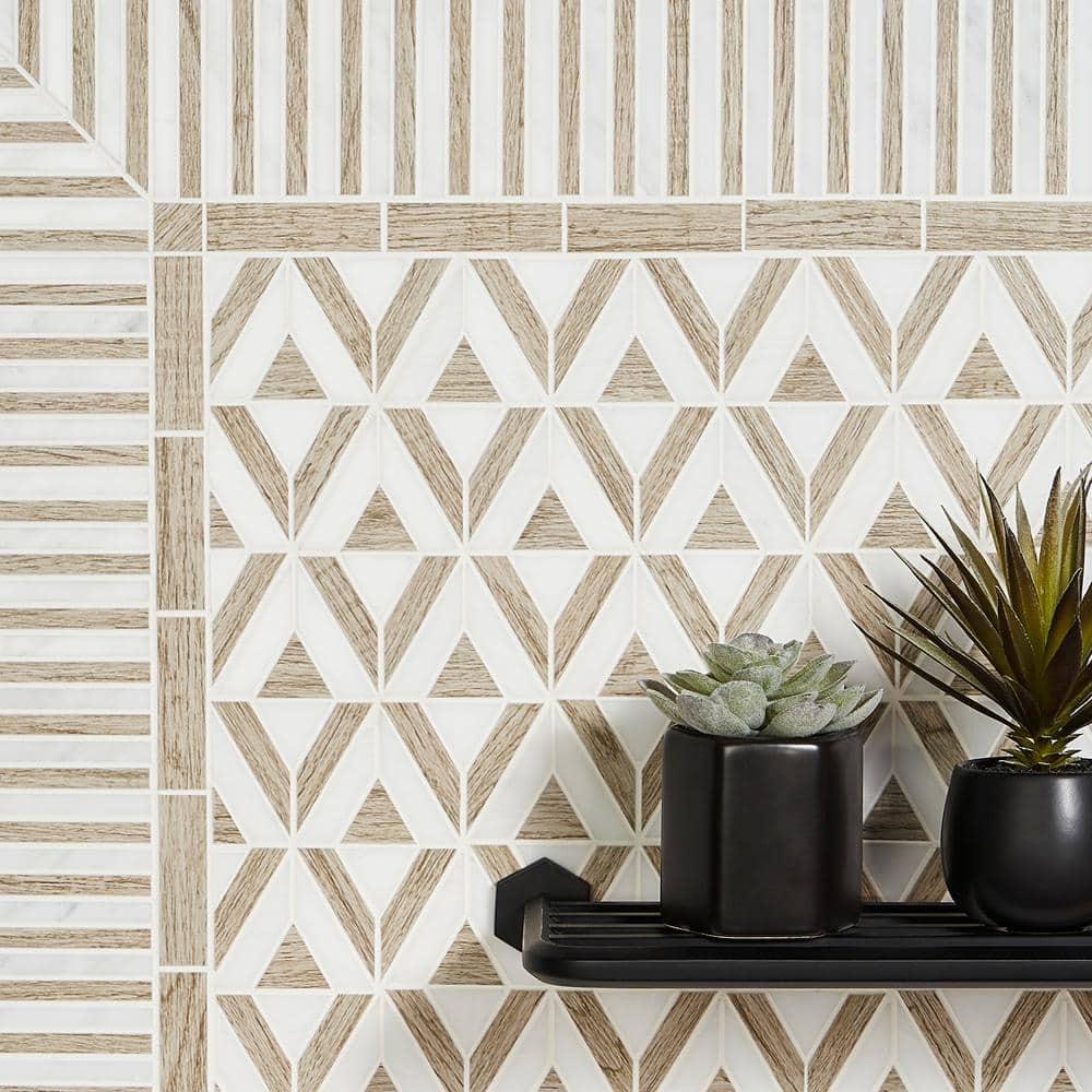 Florey Linear 7.87 in. x 8.31 in. Polished Marble Floor and Wall Mosaic Tile