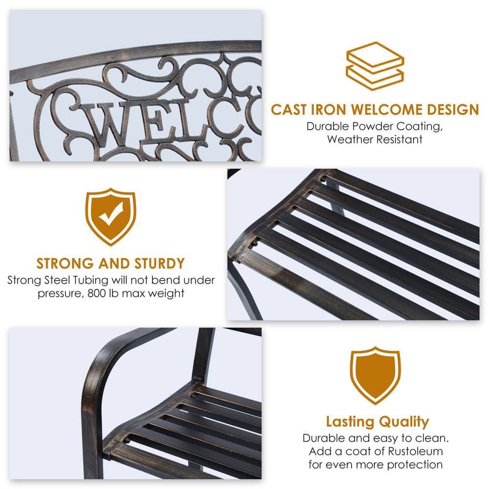 Topcobe Outdoor Furniture Steel Frame Porch Garden Bench, Patio Furniture, Bronze