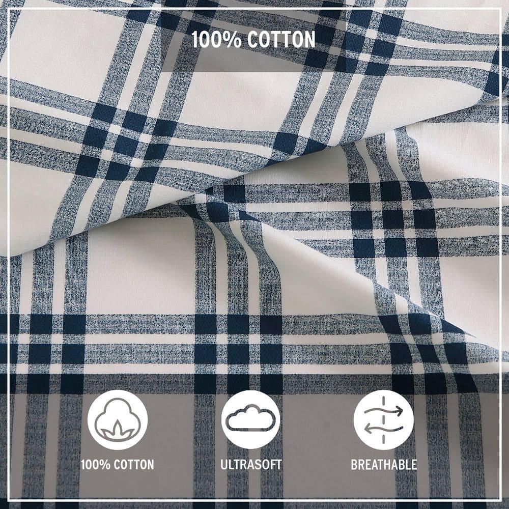Full Printed Pattern Percale Cotton Sheet Set Navy Plaid - Eddie Bauer