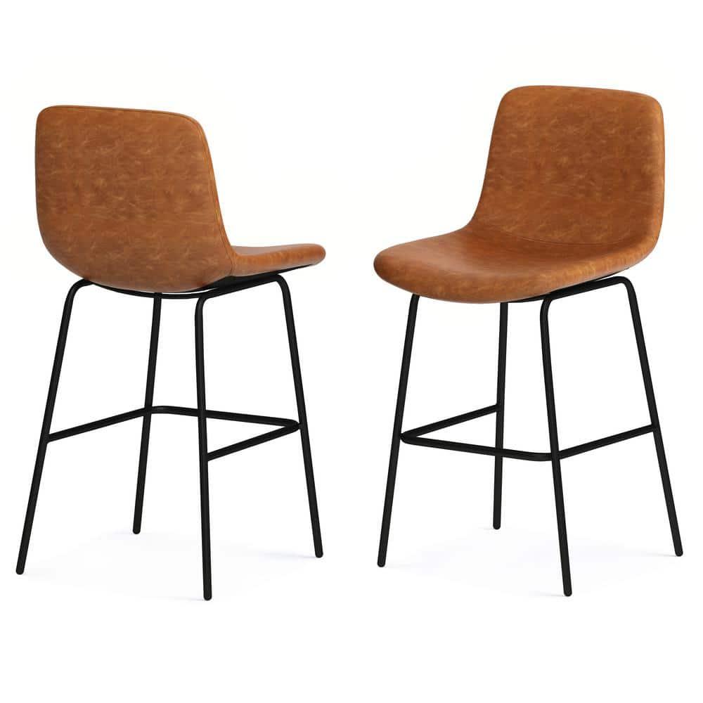 Simpli Home Jolie Upholstered Vegan Faux Leather Contemporary Counter Stool with Padded Bucket Seat and Footrest (Set of 2)