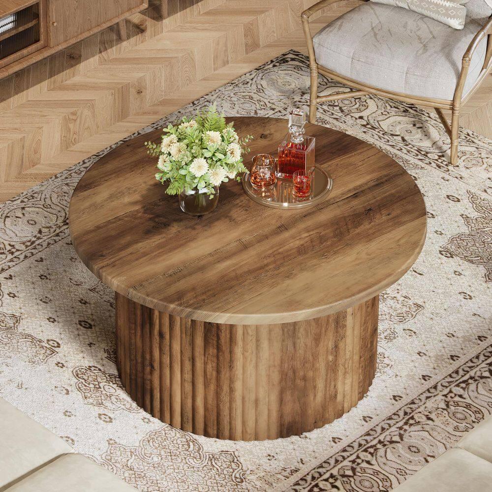 Resenkos Center Coffee Table, Living Room Table,31.5" Coffee Table, Farmhouse Circle Center Table Sofa Side Table Brown