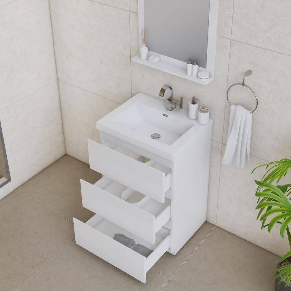 Alya Bath Paterno 24" Modern Wood Freestanding Bathroom Vanity in White