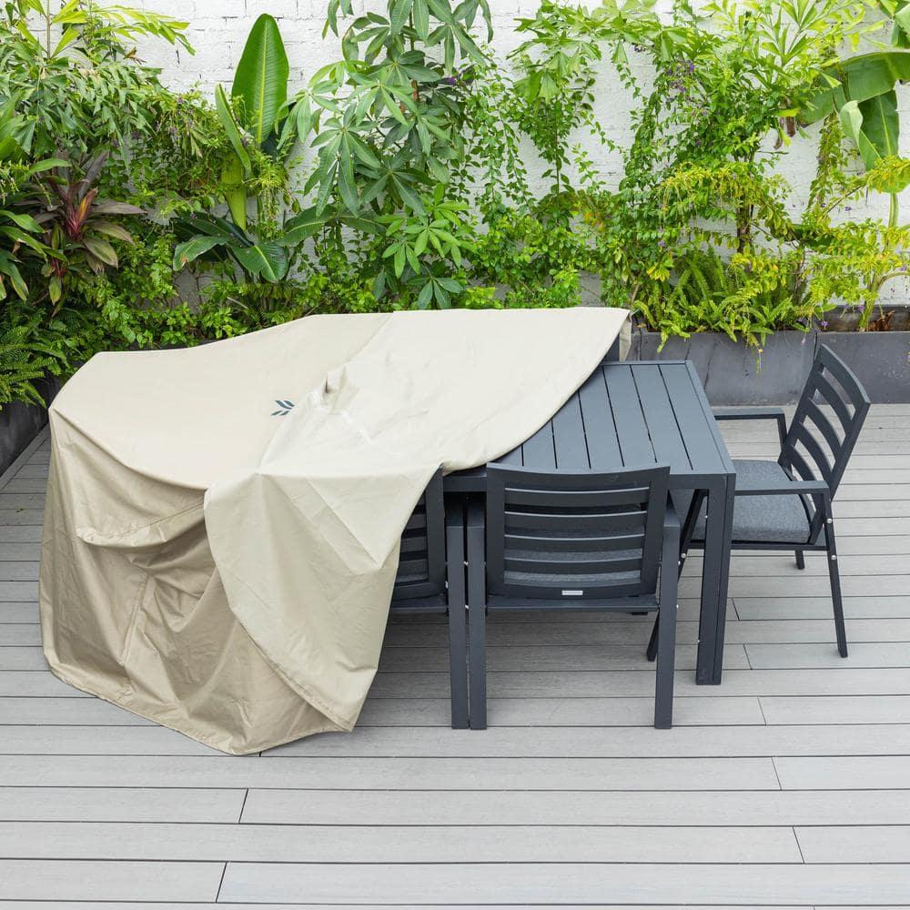 LeisureMod Mid-Century Modern Chelsea Rectangular Outdoor Rain Cover for 63" Patio Dining Table and Chairs Set in Brown