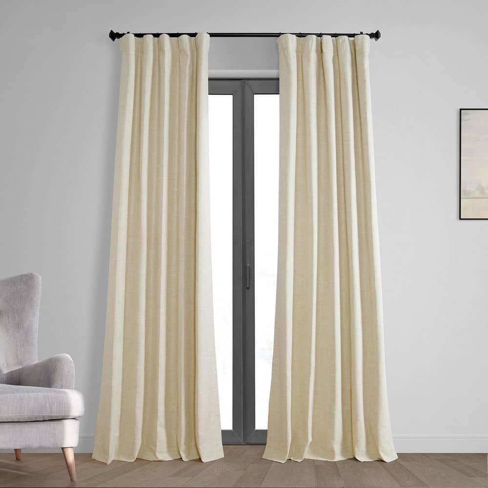Natural Light Beige Vintage Thermal Cross Linen Weave Blackout Curtain (1 Panel), Natural Light Beige, 50W X 84L