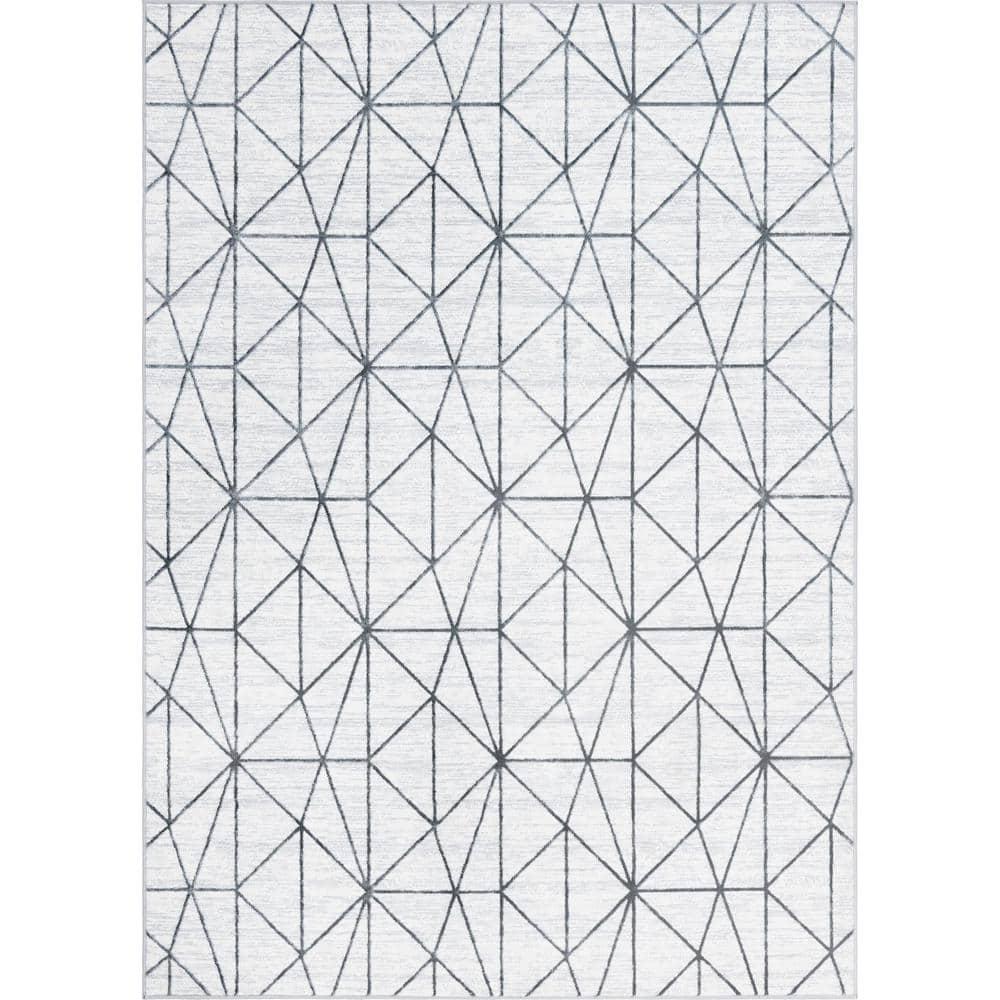 Matrix Trellis Geometric White 7 ft. x 10 ft. Area Rug