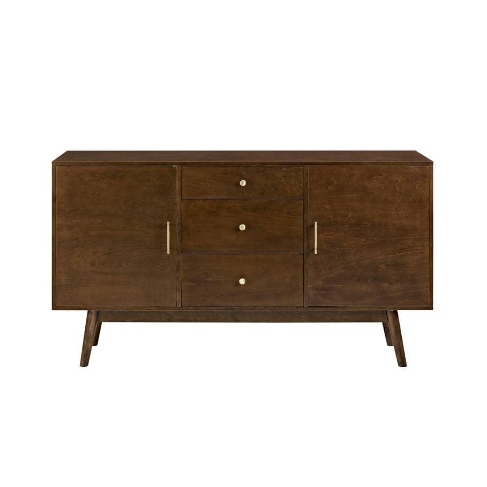 Walker Edison Mid Century Modern-TV Stand Console with 3 Drawers and Closed Cabinet Storage, 60", Walnut