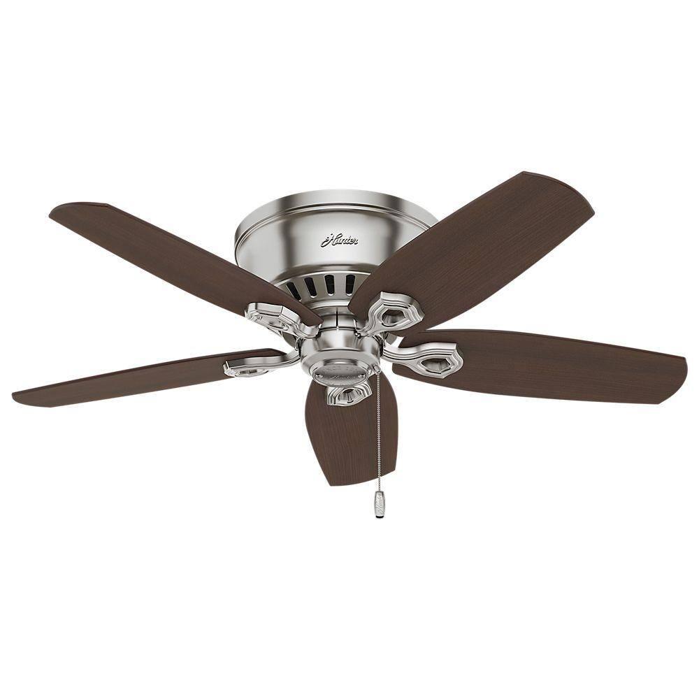 Hunter - Builder Indoor Low Profile Ceiling Fan With Light, 42-inch, Brushed Nickel, Traditional-style, 3-speed WhisperWind Motor, 51092, for living rooms, bedrooms, home offices, kitchens